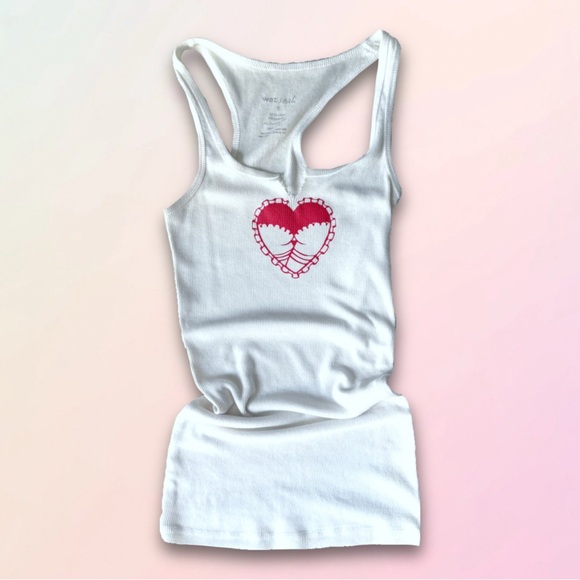 Retro, Ribbed, Racerback Heart Graphic Tank Top - Picture 2 of 13